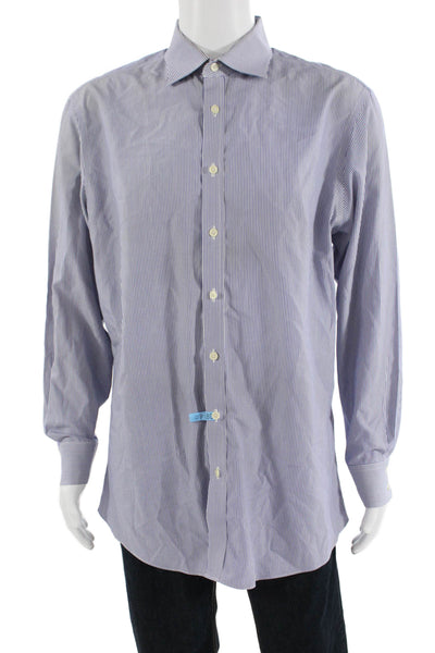 Charles Tyrwhitt Womens Cotton Collared Striped Button Down Shirt Blue Size 17
