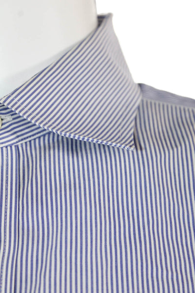 Charles Tyrwhitt Womens Cotton Collared Striped Button Down Shirt Blue Size 17