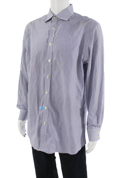 Charles Tyrwhitt Womens Cotton Collared Striped Button Down Shirt Blue Size 17