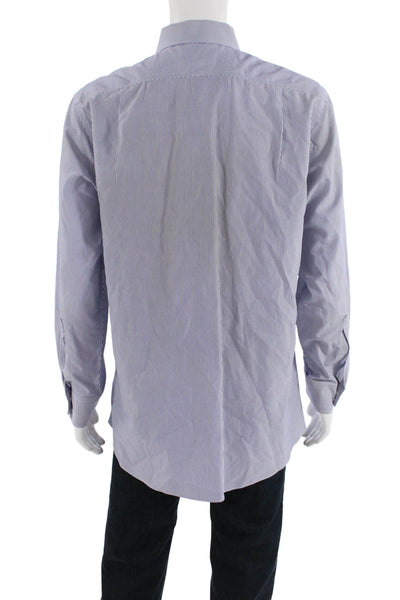 Charles Tyrwhitt Womens Cotton Collared Striped Button Down Shirt Blue Size 17