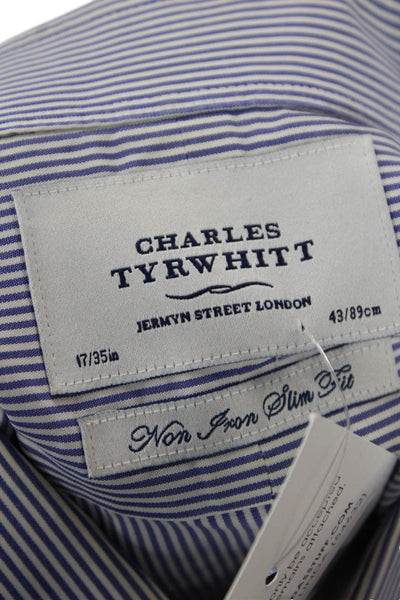 Charles Tyrwhitt Womens Cotton Collared Striped Button Down Shirt Blue Size 17