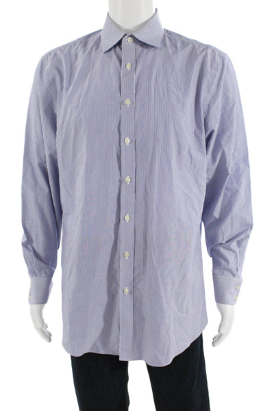 Charles Tyrwhitt Womens Collared Striped Print Button Down Shirt Blue Size 16.5