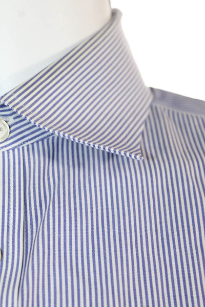 Charles Tyrwhitt Womens Collared Striped Print Button Down Shirt Blue Size 16.5