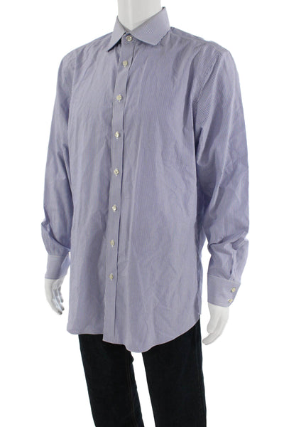 Charles Tyrwhitt Womens Collared Striped Print Button Down Shirt Blue Size 16.5
