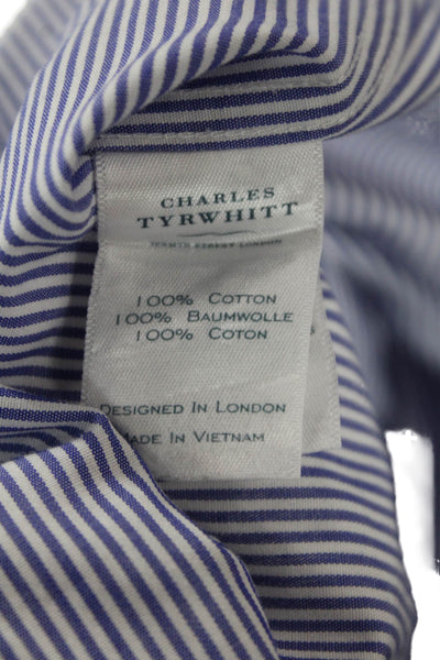 Charles Tyrwhitt Womens Collared Striped Print Button Down Shirt Blue Size 16.5