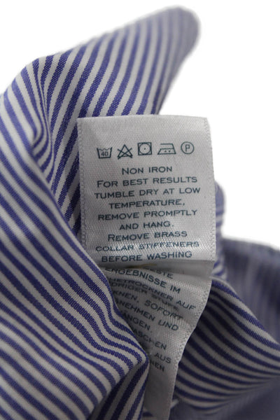 Charles Tyrwhitt Womens Collared Striped Print Button Down Shirt Blue Size 16.5
