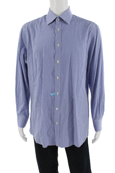 Charles Tyrwhitt Womens Gingham Print Button Down Collared Shirt Blue Size 17