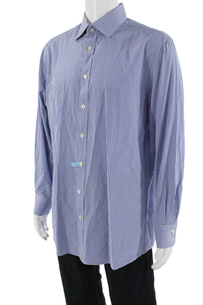 Charles Tyrwhitt Womens Gingham Print Button Down Collared Shirt Blue Size 17