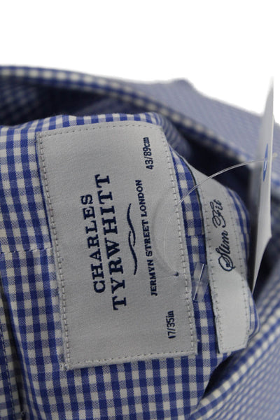 Charles Tyrwhitt Womens Gingham Print Button Down Collared Shirt Blue Size 17