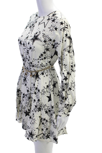 Elsy Couture Womens Star Print Belt Detail Long Sleeve Dress White Size 44