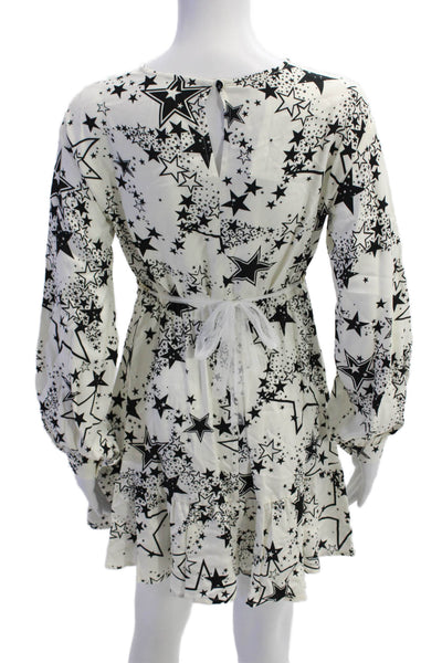 Elsy Couture Womens Star Print Belt Detail Long Sleeve Dress White Size 44