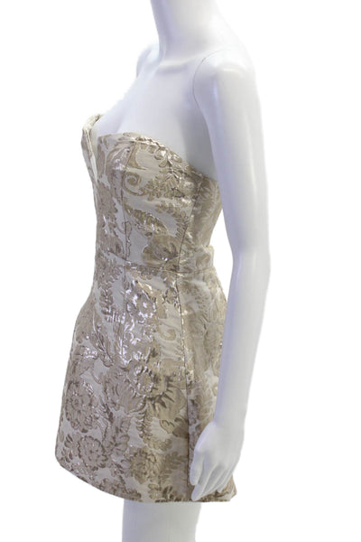 Alice McCall Womens Metallic Floral Strapless Mini Dress Beige Size 4