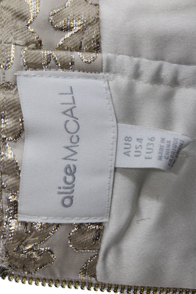 Alice McCall Womens Metallic Floral Strapless Mini Dress Beige Size 4