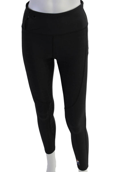 PE Nation Womens Solid Mid-Rise Activewear Leggings Black Size S