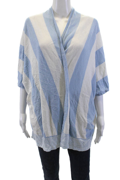 J. Mclaughlin Women Short Sleeves Open Front Cardigan Sweater Striped One Size
