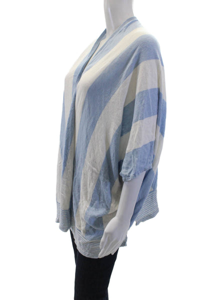 J. Mclaughlin Women Short Sleeves Open Front Cardigan Sweater Striped One Size