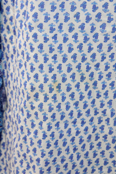 Figue Womens Cotton Floral Print Long Sleeve Pom Pom Detail Dress Blue Size XS