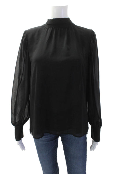 Calvin Klein Womens Chiffon Long Puff Sleeve Bow Collar Blouse Black Size M