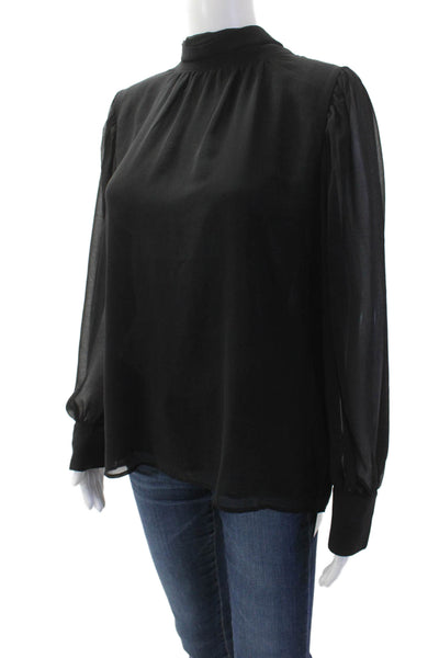 Calvin Klein Womens Chiffon Long Puff Sleeve Bow Collar Blouse Black Size M