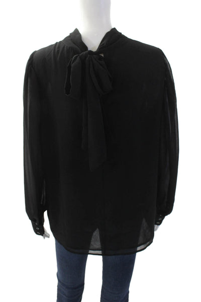 Calvin Klein Womens Chiffon Long Puff Sleeve Bow Collar Blouse Black Size M