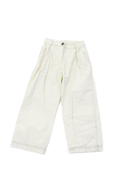 Zara Girls Zip Button Wide Leg Lined Casual Pants Cream Size 08