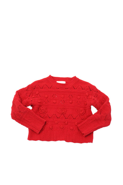 Zara Girls Knitted Textured Long Sleeve Sweater Red Size 8-9Y
