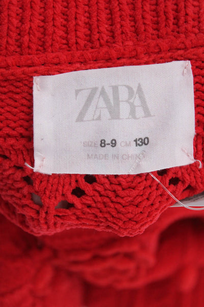 Zara Girls Knitted Textured Long Sleeve Sweater Red Size 8-9Y