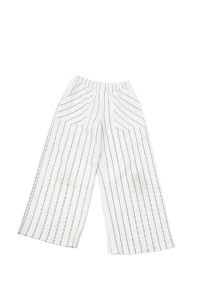 Zara Girls Elastic Waistband Striped Wide Leg Pants White Size 08