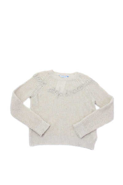 Mayoral Girls Cotton Round Neck Long Sleeve Sweater Cream Size 08
