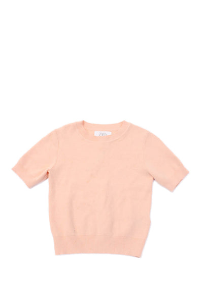 Zara Girls Short Sleeve Round Neck Knit Top Orange Size 8-9