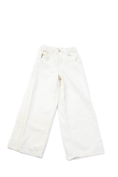 Zara Girls Cotton Zip Button Wide Leg Pants Cream Size 08