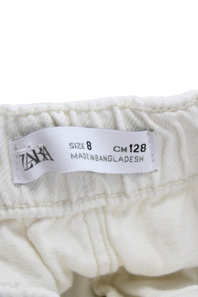 Zara Girls Cotton Zip Button Wide Leg Pants Cream Size 08