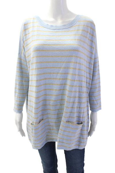 Lilly Pulitzer Womens Striped Cobo Sweater Heather Crew Blue Gold Size Medium