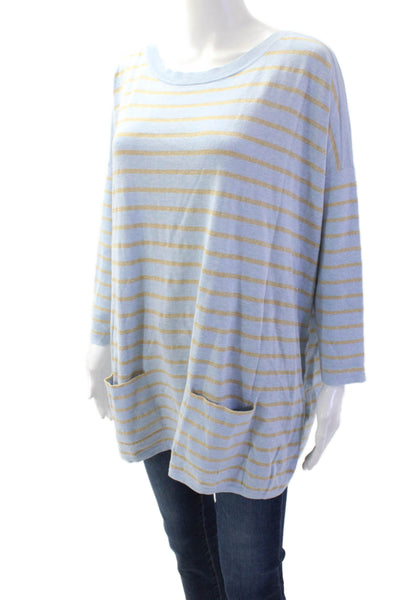 Lilly Pulitzer Womens Striped Cobo Sweater Heather Crew Blue Gold Size Medium