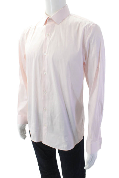 Calvin Klein Mens Long Sleeve Button Up Collar Shirt Pink Size M