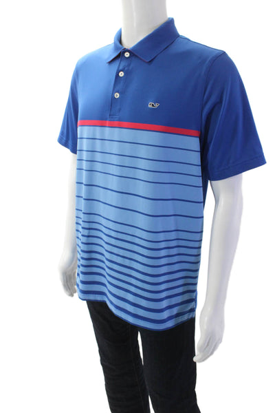 Vineyard Vines Mens Short Sleeve V-neck Stripe Polo Top Blue Size M