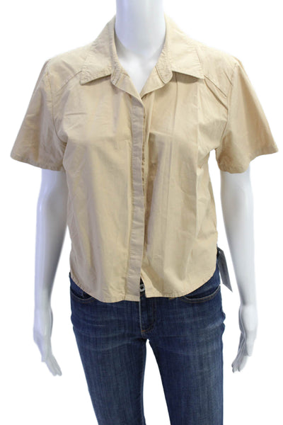Stateside Womens Cotton Short Sleeve Button Up Blouse Top Beige Size S