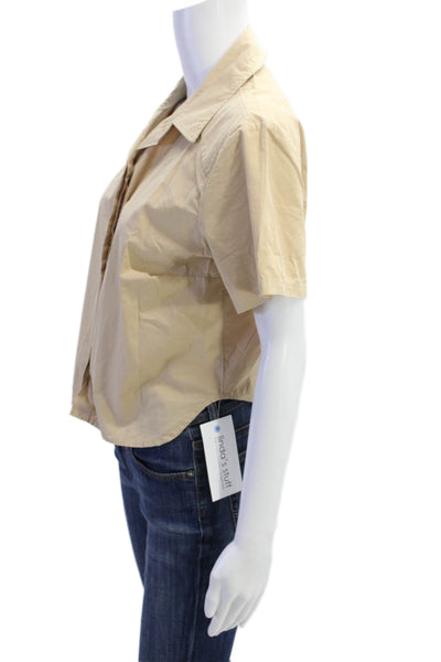 Stateside Womens Cotton Short Sleeve Button Up Blouse Top Beige Size S