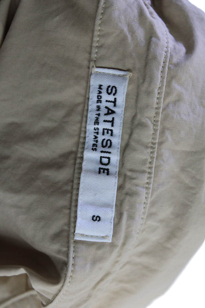 Stateside Womens Cotton Short Sleeve Button Up Blouse Top Beige Size S