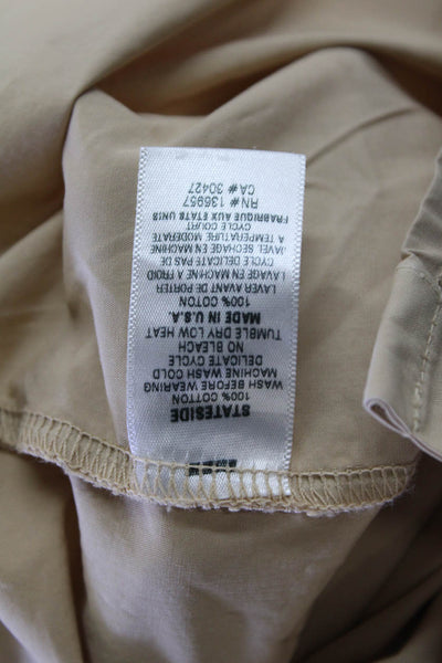 Stateside Womens Cotton Short Sleeve Button Up Blouse Top Beige Size S