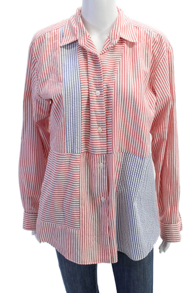 Kimberly Taylor Womens Striped Long Sleeve Button Up Blouse Top Pink Size L