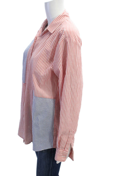 Kimberly Taylor Womens Striped Long Sleeve Button Up Blouse Top Pink Size L