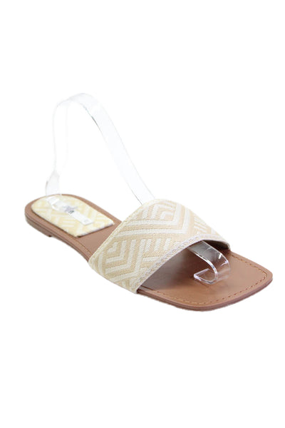 Zara Womens Geometric Print Slide On Sandals Flats Beige Size 40 10