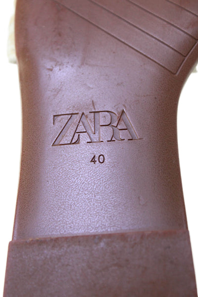 Zara Womens Geometric Print Slide On Sandals Flats Beige Size 40 10