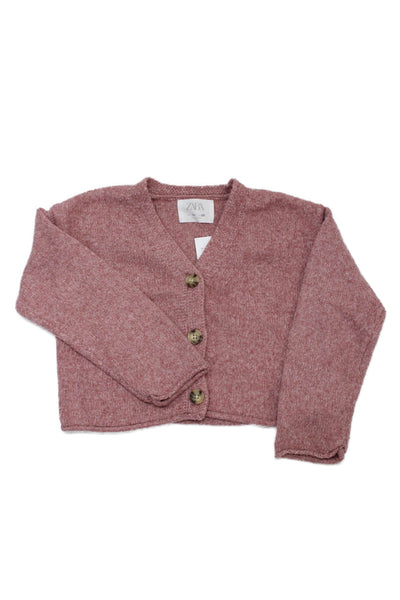 Zara Girls Long Sleeve Button Up Cardigan Sweater Pink Size 6-7Y