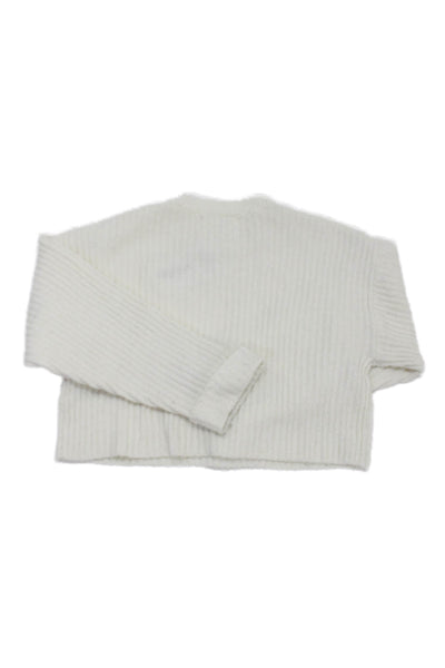 Zara Girls Long Sleeve Round Neck Crop Knit Sweater White Size 6-7Y