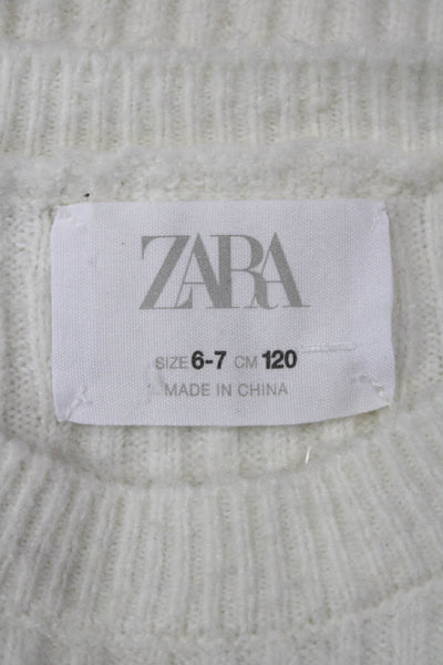 Zara Girls Long Sleeve Round Neck Crop Knit Sweater White Size 6-7Y