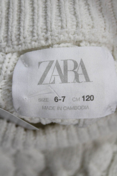 Zara Girls Round Neck Long Sleeve Knit Sweater Cream Size 6-7Y
