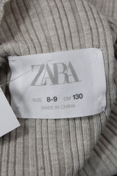 Zara Girls Long Sleeve Mock Neck Rib Knit Top Nude Size 8-9Y