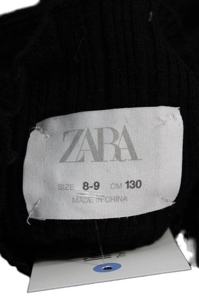 Zara Girls Long Sleeve High Neck Knit Ribbed Top Black Size 8-9Y